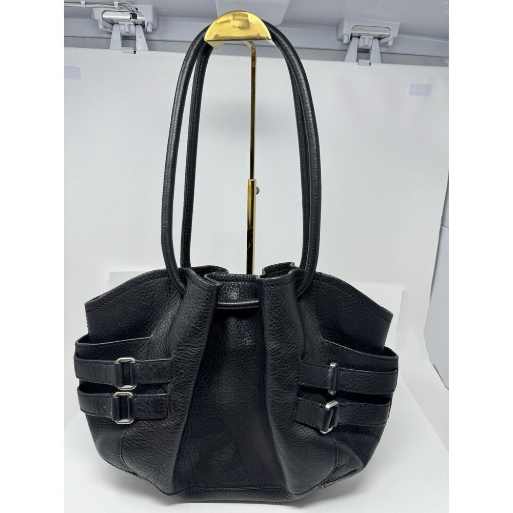 Large Black Pebbled Leather Cole Haan 2 Handle Satchel Shoulder Bag Handbag